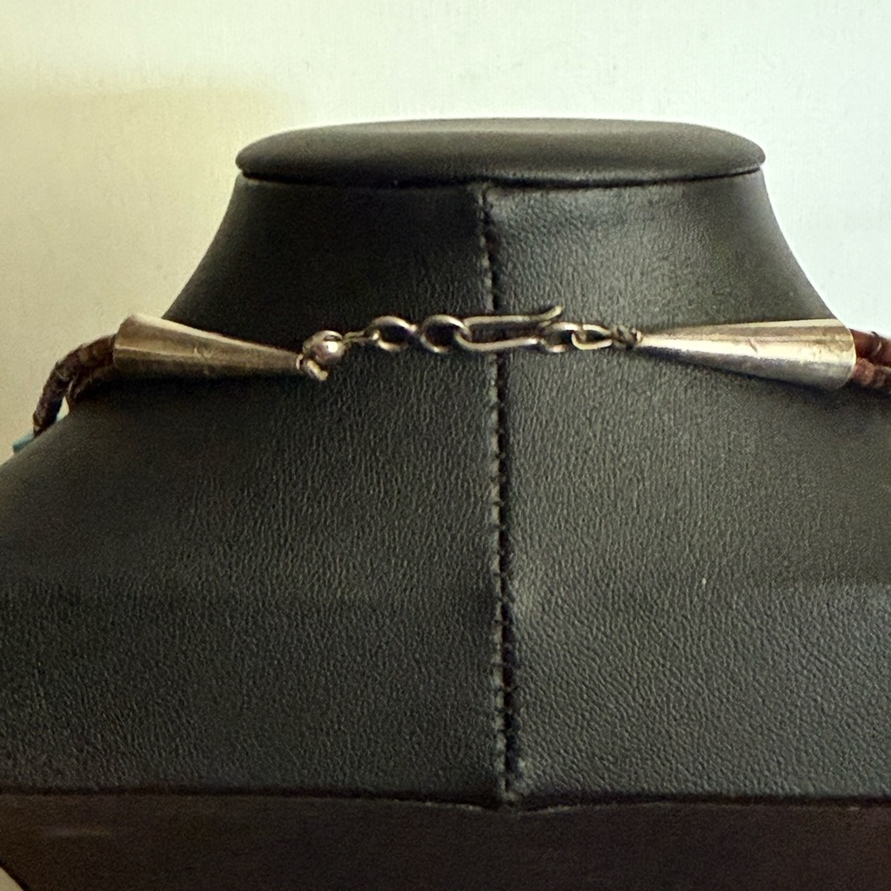Vintage 3 Strand Turquoise Sterling Necklace - Picture 5 of 15